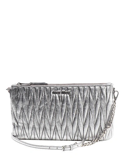 Miu Miu Matelasse Laminated Nappa Clutch In Silver