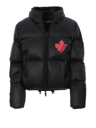 Dsquared2 Maple Leaf And Logo Print Puffer Jacket In Black