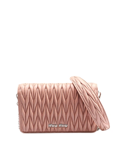 Miu Miu Rose Matelasse Leather Chain Wallet Bag In Pink