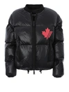 Dsquared2 Logo And Maple Leaf Print Puffer Jacket In 900 Black