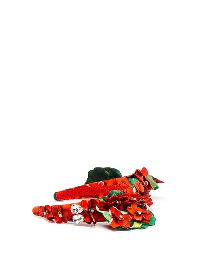 Dolce & Gabbana Portofino Embellished Appliquéd Floral-print Cotton Headband In Red