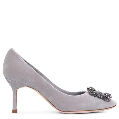 Manolo Blahnik Hangisi 70 Grey Velvet Pumps