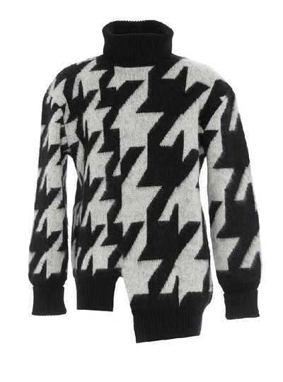 Alexander Mcqueen Blown-out Houndstooth Mohair-blend Sweater In Black/ivory