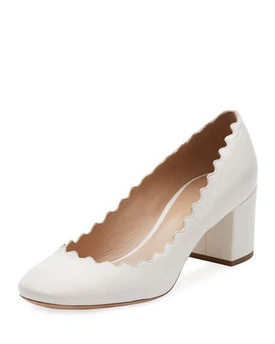 Chloé Lauren Scalloped Leather Pumps In White