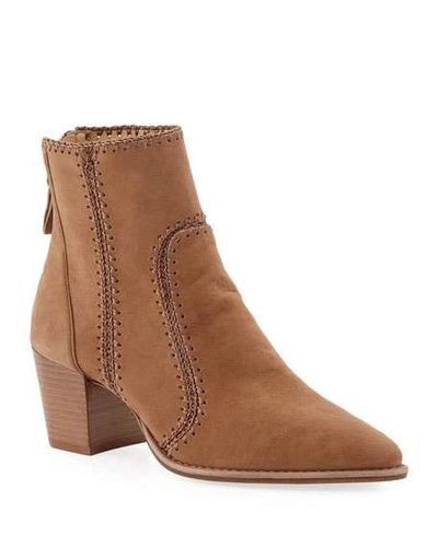 Alexandre Birman Benta Embroidered Suede Ankle Boots In Tan