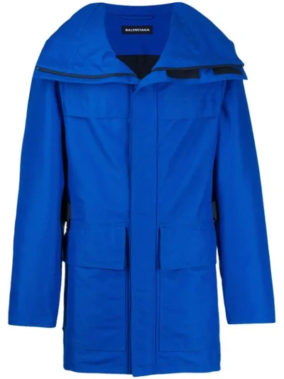 Balenciaga Men's High-neck Zip-front Puffer Coat In Blue