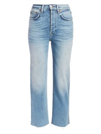 Re/done High-rise Stovepipe Jeans With Raw-edge Hem In Light Stone