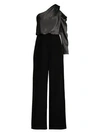 AIDAN MATTOX Draped Asymmetric Mixed-Media Jumpsuit