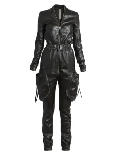 Rick Owens Jumbo Stretch-leather Cargo Jumpsuit In Black
