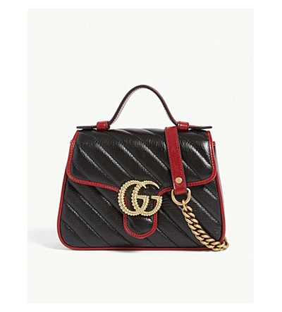 Gucci Marmont Mini Leather Shoulder Bag In Nero Romantic Ceris