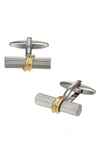 Link Up Ribbed Tube With Gold Band Cufflinks In Silver