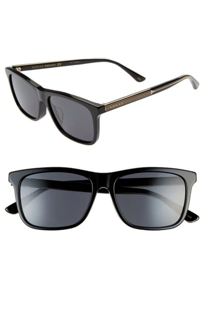 Gucci 56mm Sunglasses In Shiny Solid Black