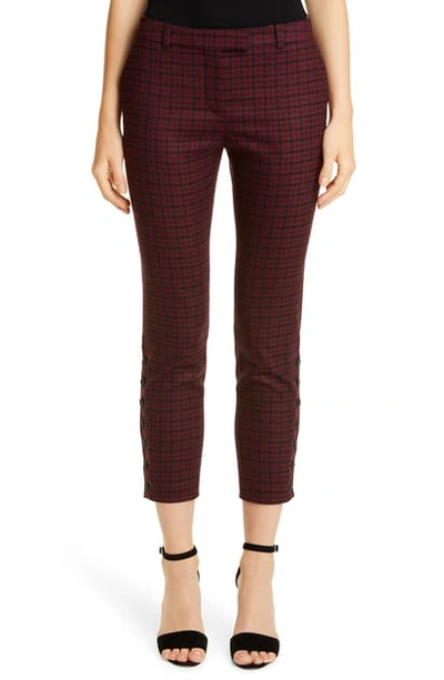 Altuzarra Side Button Skinny Tartan Pants In Carmine/ Black