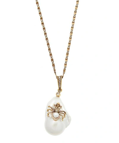 Alexander Mcqueen Gold-tone Crystal And Baroque Pearl Spider Pendant Necklace