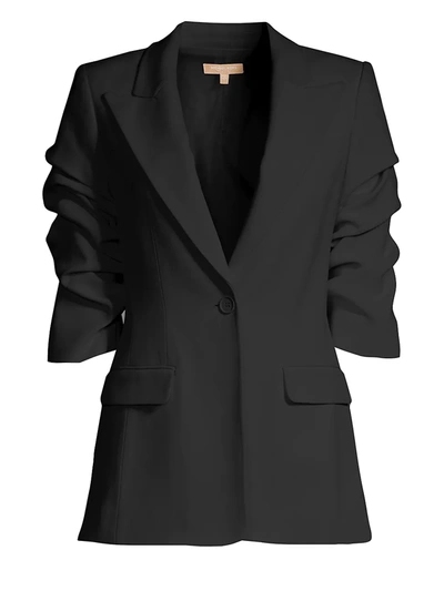 Michael Kors Crushed Sleeve Linen Blazer In Black