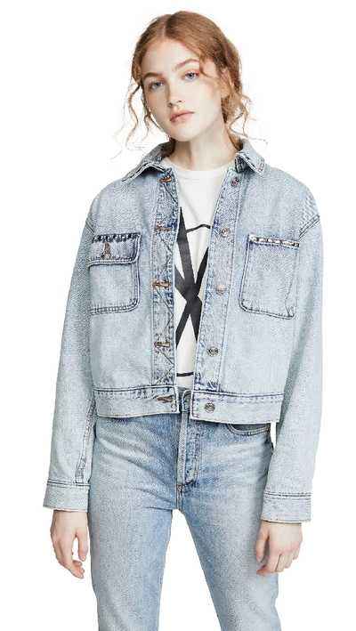 Current Elliott Current/elliott The Sammy Studded Denim Jacket In Trettin Stud