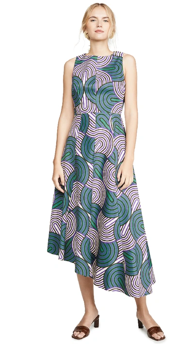 La Doublej Printed Asymmetric Dress - 绿色 In Slinky