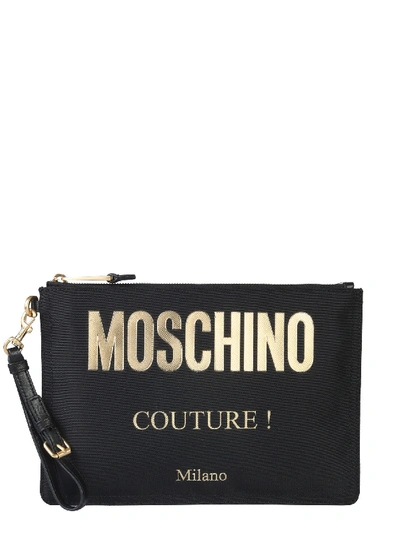 Moschino Clutch With Logo Print In Nero