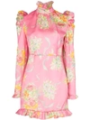 ALESSANDRA RICH ALESSANDRA RICH ROSE PRINT MINI DRESS - 粉色