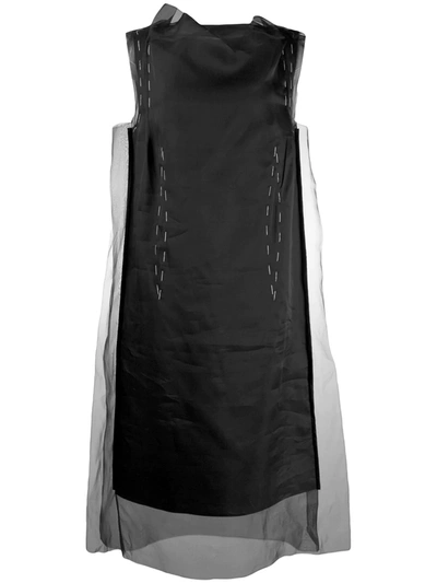 Maison Margiela Sheer Overlay Silk Dress In Black