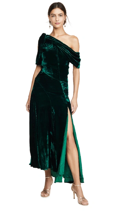 Azeeza Mittio One Shoulder Velvet Dress In Emerald