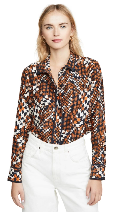 Equipment Lemma Houndstooth Print Silk Blouse In Eclipse Multi