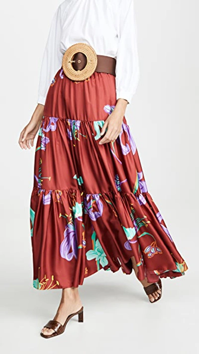 La Doublej Big Skirt Maneater Rosso-print Silk-twill Skirt