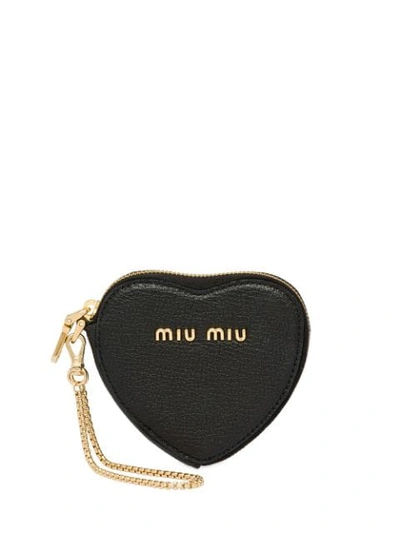 Miu Miu Madras Leather Heart Keychain In Black