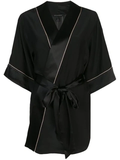 Kiki De Montparnasse Amour Contrast-piping Silk Robe In Black