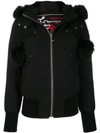 Moose Knuckles Debbie Shearling Trimmed Hooded Bomber Jacket In Black