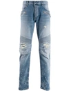 BALMAIN BALMAIN BLEACHED DISTRESSED BIKER JEANS - 蓝色