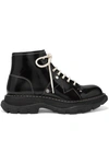 ALEXANDER MCQUEEN GLOSSED-LEATHER EXAGGERATED-SOLE ANKLE BOOTS