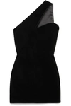 Saint Laurent Black One-shoulder Velvet Short Dress In Black