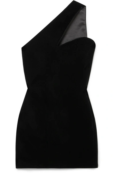 Saint Laurent Black One-shoulder Velvet Short Dress