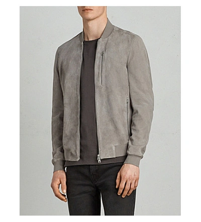 Allsaints Kemble Suede Bomber Jacket In Soot Grey