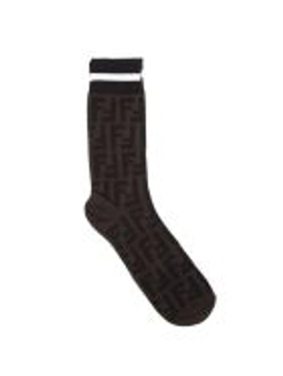 Fendi Cotton Logo Socks In Black/tabacco