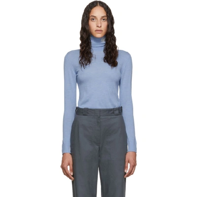 Loewe Logo-embroidered Roll-neck Cashmere Jumper In Light Blue