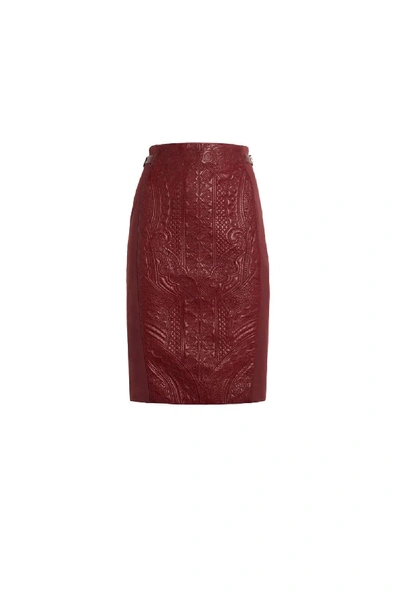 Roberto Cavalli Henna Embossed Leather Front Skirt In Red
