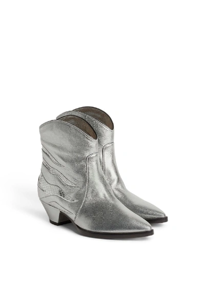 Roberto Cavalli Metallic Cowboy Boots In White
