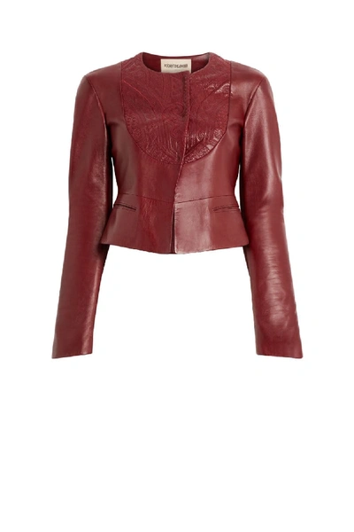Roberto Cavalli Henna Embossed Leather Jacket In Red