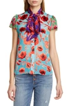 ALICE AND OLIVIA JEANNIE BOW NECK FLORAL BURNOUT TOP,CC907B18003