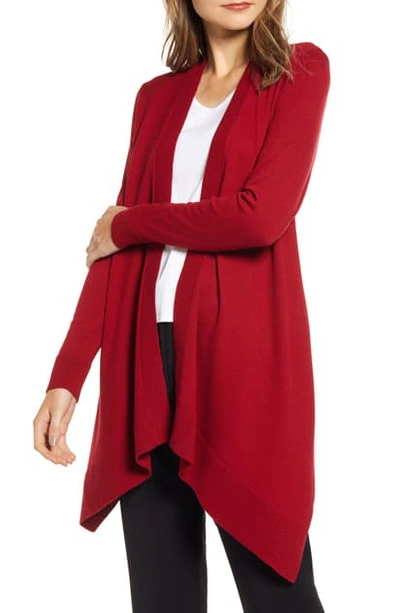 Anne Klein Pointelle Trim Waterfall Cardigan In Titian Red