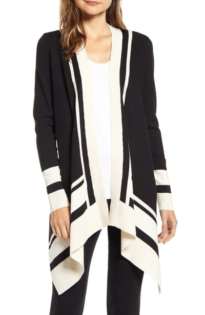 Anne Klein Pointelle Trim Waterfall Cardigan In Anne Black/ Anne White