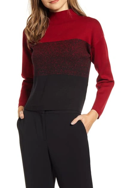 Anne Klein Ombre Funnel Neck Sweater In Titian Red/ Anne Black