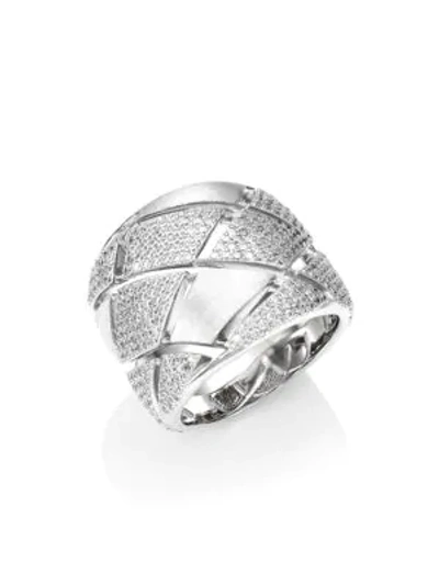 Adriana Orsini Zena Tribal Rhodium-plated Sterling Silver & Cubic Zirconia Wide Ring