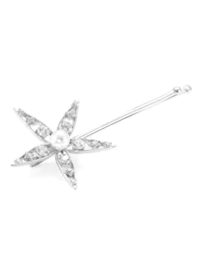 Adriana Orsini 6mm Faux Pearl & Cubic Zirconia Star Bobby Pin In Rhodium