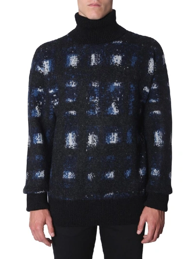Alexander Mcqueen Oversize Mohair Blend Jacquard Sweater In Blue