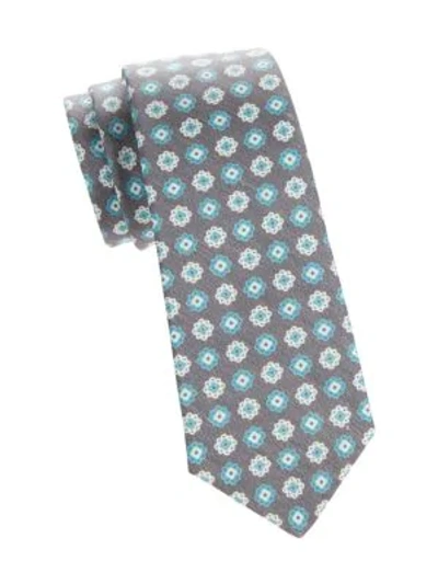 Kiton Textured Floral Silk & Linen Tie In Grey