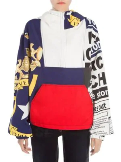 Versace Patchwork Hooded Jacket In Red White Multi