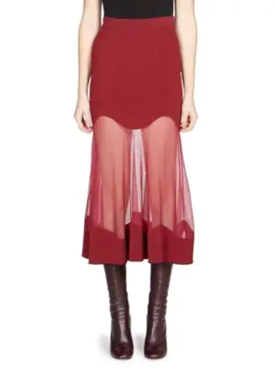 Alexander Mcqueen Knit Mesh-hem Midi Skirt In Dark Rose
